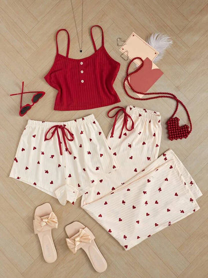 Heart Print cute Pajama Set 3 Piece