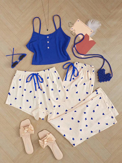 Heart Print cute Pajama Set 3 Piece