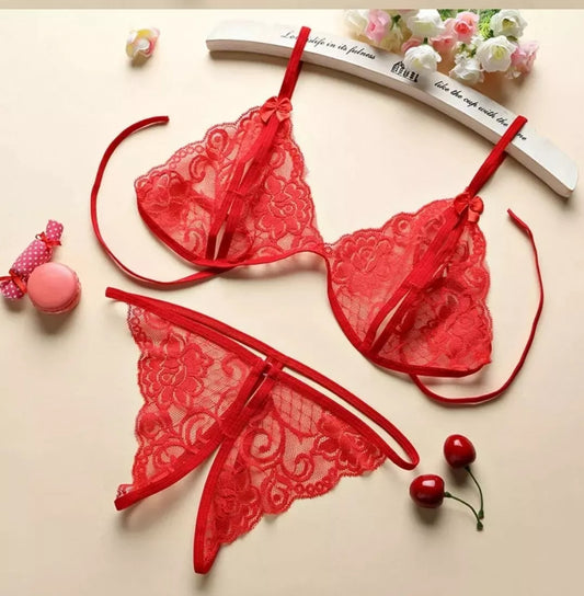 See-Through Lace Bra Set